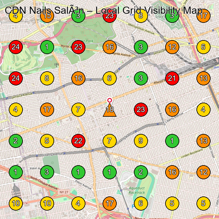 CDN Nails Salón Centro De Estã©Tica GeoGrid ranking map for Richmond Hill NY